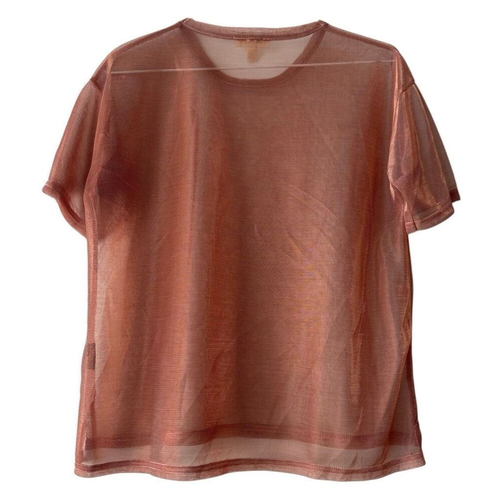 Silence + Noise Metallic Sheen Mesh Crew Neck Short Sleeve Copper T-Shirt XS